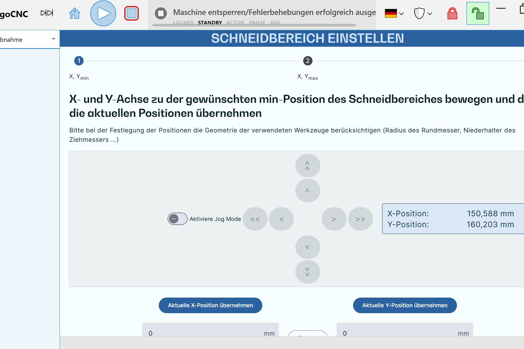 Wizard Schneidbereich