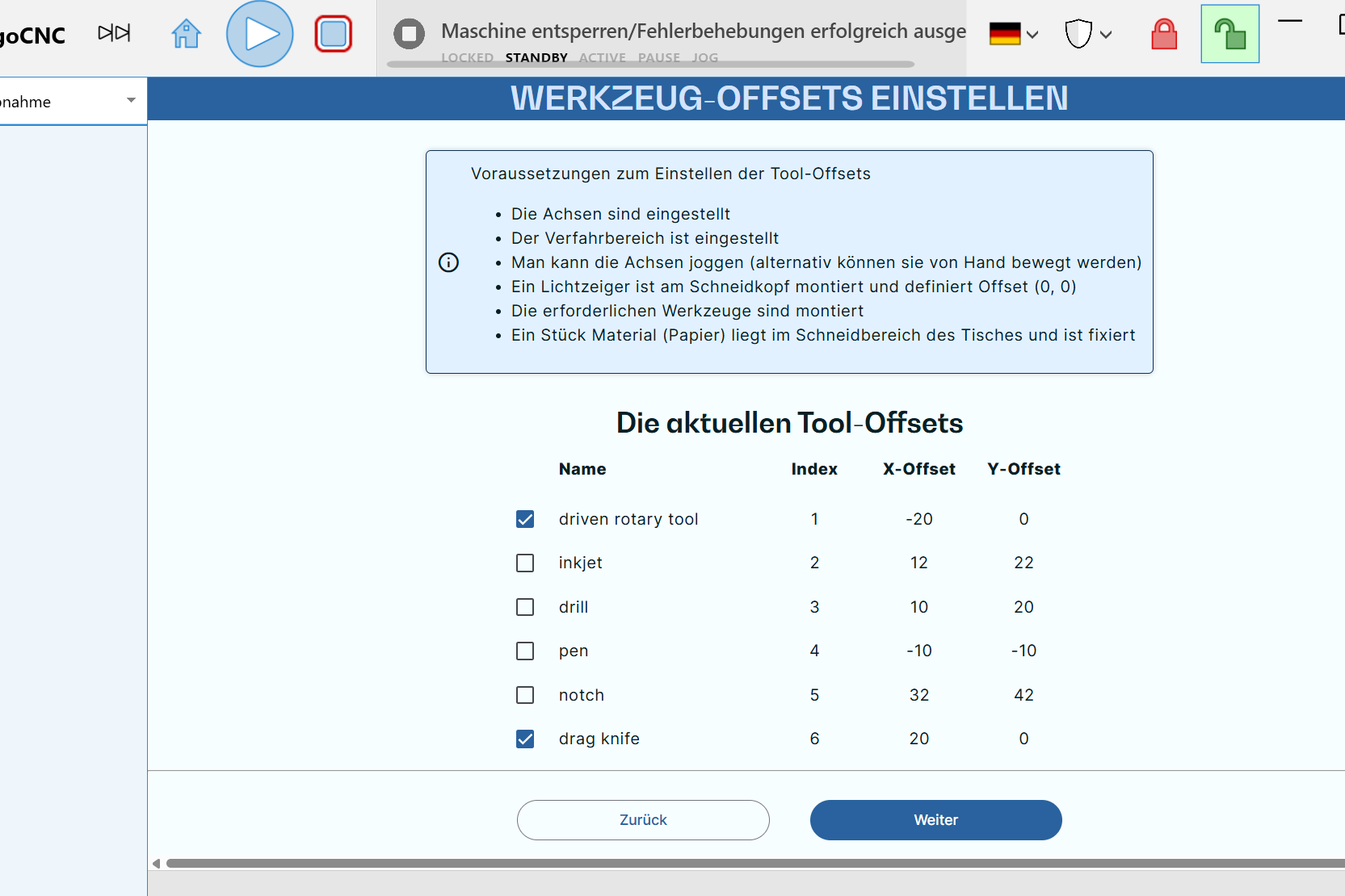 Wizard Werkzeug Offsets