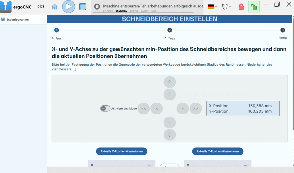 CNC Features Wizard Schneidbereich