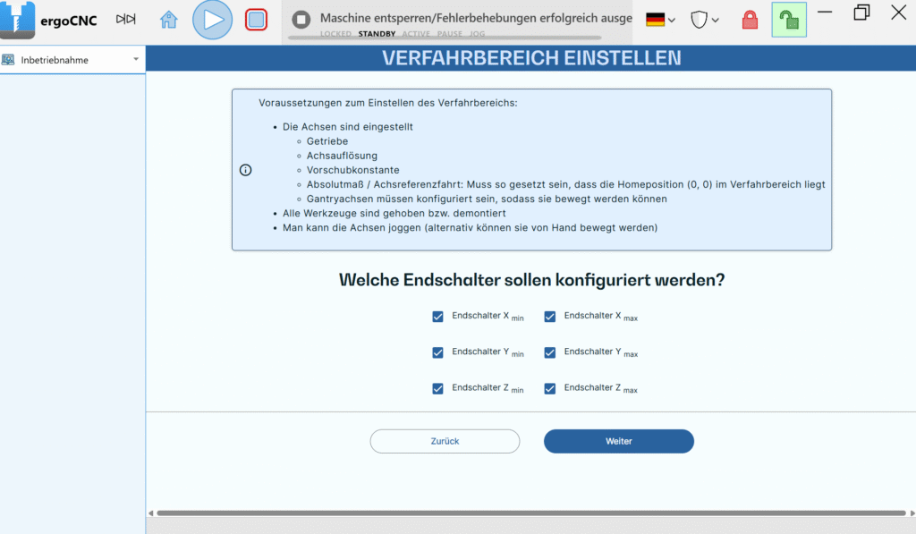 CNC Features Wizard Verfahrbereich