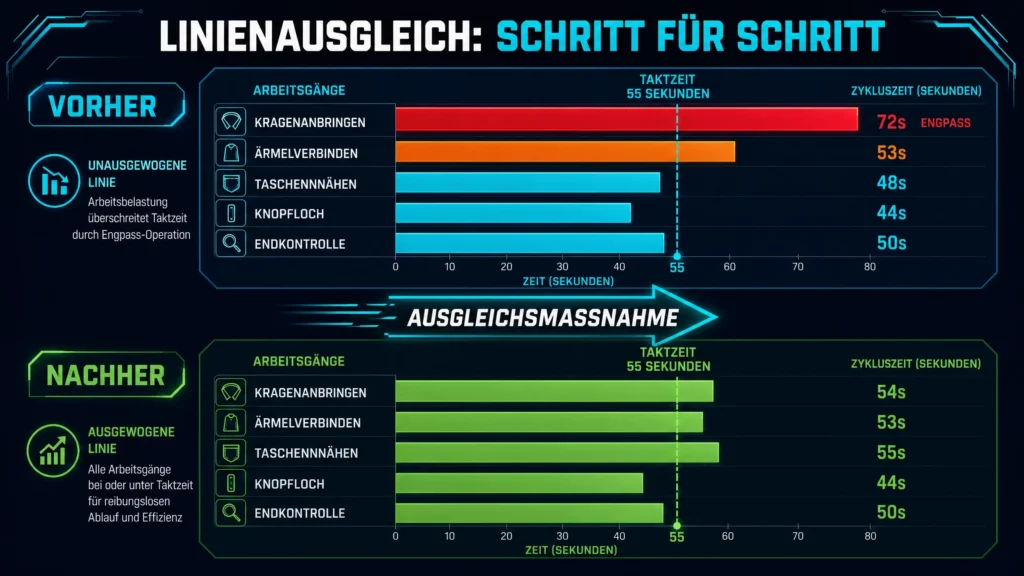 Line Balancing Schritt für Schritt: Ein Näh-Praxisbeispiel