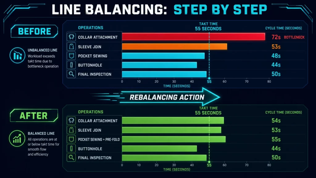 Line Balancing Step by Step: A Sewing Line Example